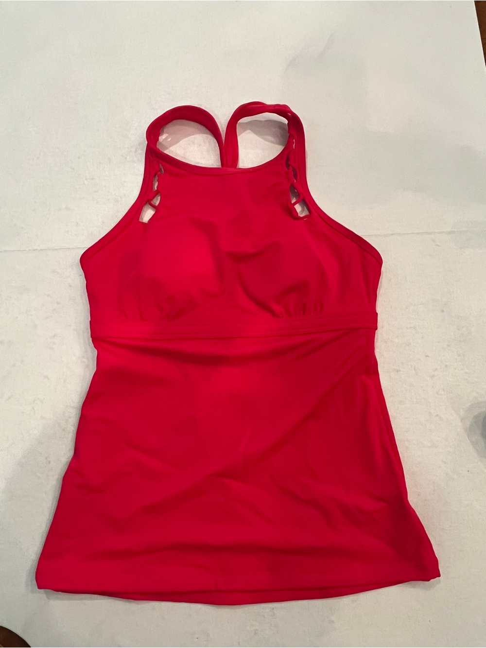 Athleta bright Red Racerback built in bra tankini bathing suit top.  Like new!